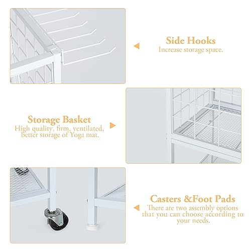 Home Gym Storage Rack, Workout Equipment Storage, Weight Rack for Dumbbells, Yoga Mat Storage Rack, Exercise Equipment Storage with Hooks Gym Organizers with Wheels for Yoga Block, Resistance Band, - Thumbnail 4