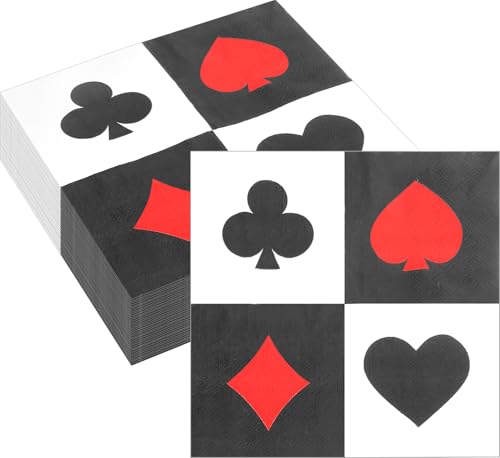 ZRUEWOT Lot de 40 serviettes en papier décoratives, 33 x 33 cm, motif de casino, poker, Las Vegas, pour fête, jeu de cartes de poker, casinos, décoration