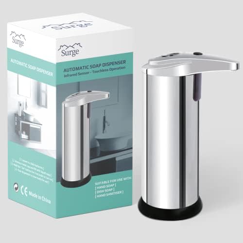 Surge Automatic Touchless Hand Soap Dispenser Stainless Steel Ideal for use with Liquid Hand Soap Dish Soap Sanitiser Infrared Motion Sensor Adjustable Flow, Silver, One Size, (S-8)