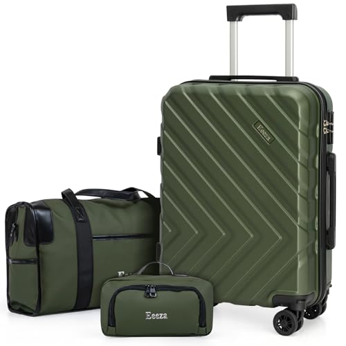 Image of 3 piece Carry on luggage 22x14x9 airline approved olive green | Lightweight ABS Hardside Luggage, TSA-Approved combination Lock, Suitcases with Spinner Removable Wheels (20 inch /DB /TB)
