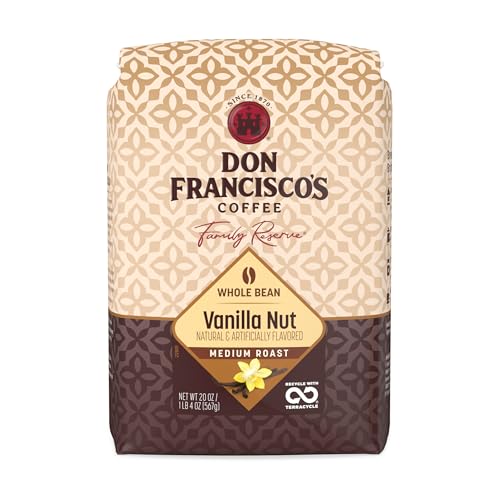 Don Francisco's Vanilla Nut Whole Bean Coffee, Medium Roast – 100% Arabica, Flavored Coffee, 20 oz Bag