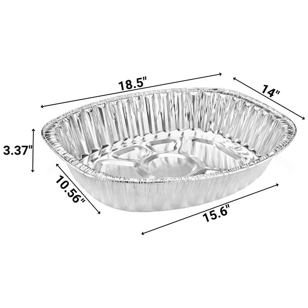 Nicole Fantini Disposable & Durable Extra Large Oval Turkey Roaster Aluminum Pan For Thanksgiving - 100% Recyclable : Perfect for Baking & Roasting - Along With One Free 3pcs of Basting Set : 15 Pans