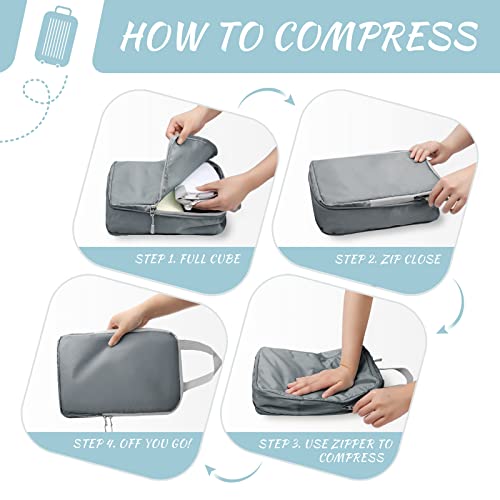 WOOMADA Compression Packing Cubes for Suitcases Travel Essentials 4 Set Expandable Travel Bags Organizer for Luggage(dark grey) - Image 4