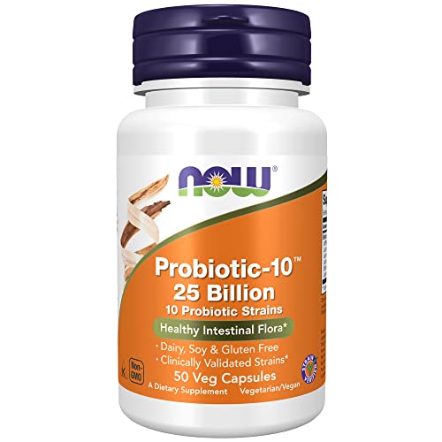 NOW Supplements, Probiotic-10™, 25 Billion, with 10 Probiotic Strains, Dairy, Soy and Gluten Free, Strain Verified, 50 Veg Capsules