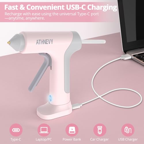 Cordless Hot Glue Gun, 4V 10s Fast Preheat, USB-C, 2000mAh Battery with Indicator, Smart Temp Control, Anti-Drip, Auto-Off, 30×7mm Glue Sticks, DIY Crafts, Home Repair, School Project (Light pink) — view 5