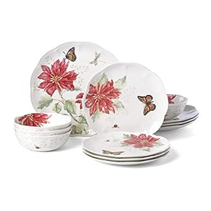 Lenox Butterfly Meadow Christmas Poinsettia 12 Piece Dinnerware Set Lenox Butterfly Meadow Christmas Poinsettia 12 Piece Dinnerware Set