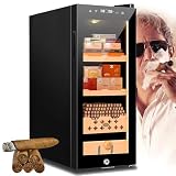 35L Electric Cigar Cabinet for 200 Cigars, Intelligent Temperature & Humidity Control Electric Cigar Humidor Cooler with Spanish Cedar Wooden Drawer & Shelf, Led Warm Light, Mute,For Cigar Lovers
