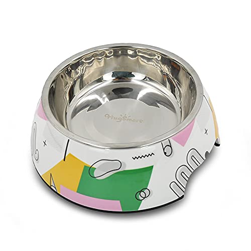 HugSmart Haustier Hundenapf, Melamin Edelstahl Futternäpfe, Niedliche Futter- und Wasserschale mit rutschfester Silikonbasis für kleine und große Haustiere (Hundenapf Memphis Green, M) Cover