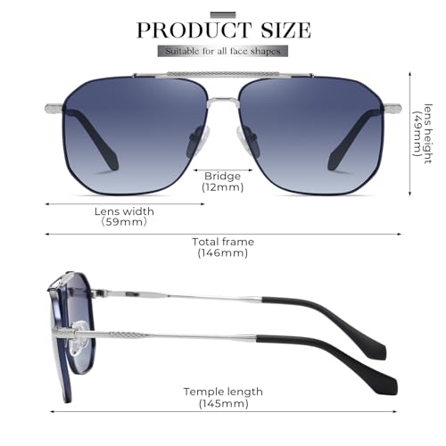 Image of SIPLION Foxdon Polarized Sunglasses Mens - Metal Frame Medium Size UV400 Stylish Retro StyleJS8538 Silver Blue