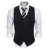 COOFANDY Herenvest geruit vest voor heren, V-hals, mouwloos, slim fit, smoking rock, pak, business, bruiloft, zwart, M