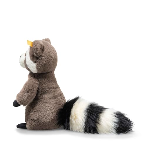 Steiff Pedro Waschbär 23cm braun/Weiss, Kuscheltier Waschbär, weiches Schmusetier, aus kuschelweichem Plüsch, Stofftier für Mädchen und Jungen, waschmaschinenfest, Hellgrau