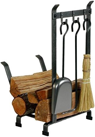 Enclume Country Home Log Rack with Fireplace Tools, Hammered Steel