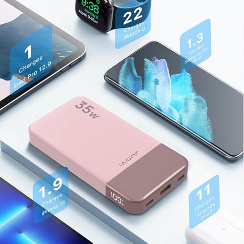 JUOVI 35 W Fast Charging Powerbank 10 000 mAh, zewnętrzny akumulator, powerbank, USB c, powerbank, PD3.0 i QC4.0, funkcja szybkiego ładowania z wyświetlaczem LED do przełącznika, tabletu, Samsung