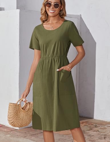 Image of Zeagoo Womens Summer Midi Dress Casual Short Sleeve A-Line Cotton Linen Dress Flowly Beach Tunic Sundresses with Pockets 2026