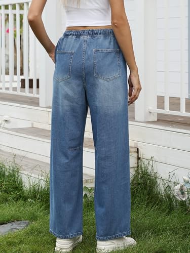 ANRABESS Women Barrel Jeans Drawstring Denim Pants Y2K Baggy High Waisted Wide Leg Loose Fit Trouser Jeans with Pockets Medium Blue X-Large — view 6