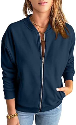 GeGekoko Zip Sweatshirt Damen übergroße Jacket Sweatshirt Einfarbige Loose Langarm Tops Oberteile mit Tasche