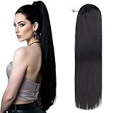 Fashion Icon Long Straight Drawstring Ponytail 30 Inch Synthetic Clip in Ponytail Extension for Women (1B#，170g)