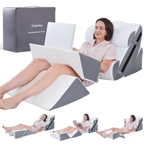Maigaoukus 6PCS Orthopedic Bed Wedge Pillow Set for After Surgery – Adjustable Memory Foam Body Positioners for Leg, Knee, Back Pain Relief, Elevated Pillows for Adult Sleeping Acid Reflux