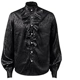 Style : chemise de costume de boucaneer gothique de la Renaissance du XVIIIe siècle / chemise de poète coloniale médiévale gothique / dispose d'un col Jabot et d'un col à volants et de poignets évasés brodés de fleurs.