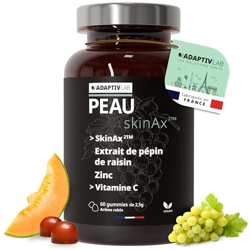 AdaptivLAB SkinAx PEAU - Compléments Alimentaires à base de Vitamine C, Extraits de Pépins de Raisin et de Zinc - aident à lutter contre les impacts du Stress et du vieillissement cutané