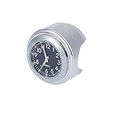 F FIERCE CYCLE 22-25mm 7/8' to 1' Motorcycle Handlebar Mount Watch Dial Clock Set with Anti-Skid Pad Wrench Universal Waterproof Silver Tone Black Panel