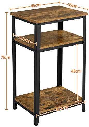 Yaheetech Tall Bedside Table/Nightstand with Storage Shelf, Industrial Telephone Table, 3 Tiers End Table Sofa Side Table for Small Spaces/Living Room/Bedroom, Multifunctional, Rustic Brown