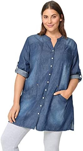 ellos Women's Plus Size Snap Front Denim Tunic - 1X, Indigo Blue