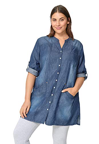 Ellos Women's Plus Size Snap Front Denim Tunic - 1X, Indigo Blue #TOP9