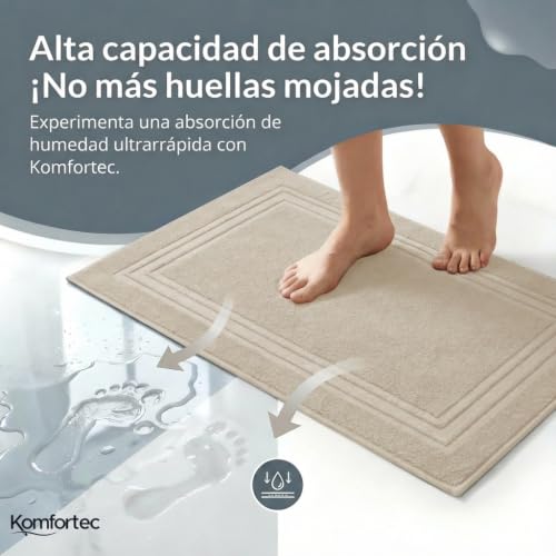 Miniatura 3 de Komfortec 2 Alfombras De Baño De Algodón, 50x70, 600 G M , Absorbente Y De Secado Rápido, Beige