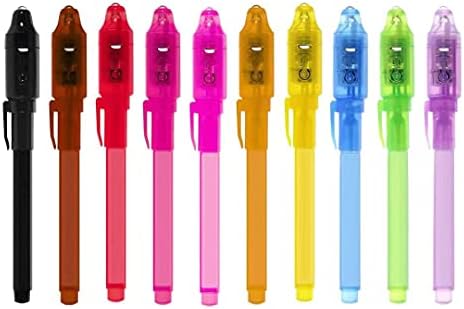 EODVICS Invisible Ink Pen with Light, 10Pcs Magic Spy Pen for Secret Message, Birthday Party, and Kids Halloween Goodies Bags Toy