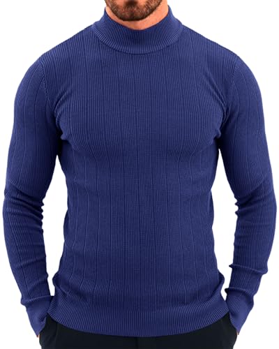 Runcati Mens Mock Turtleneck Sweater Slim Fit Casual Ribbed Knitted Pullover Fall Winter Basic Warm Sweaters