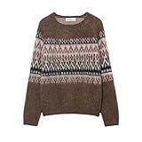 Suéter étnico Vintage para Mujer Ligero de Cuello Redondo y Manga Larga