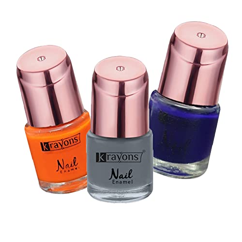 Image of Krayons Crazy Gel Nail Enamel, Waterproof, Longlasting, 8ml Each, Multicolor, Pack of 3 (Neon Orange, Deep Blue, Charcoal Grey)
