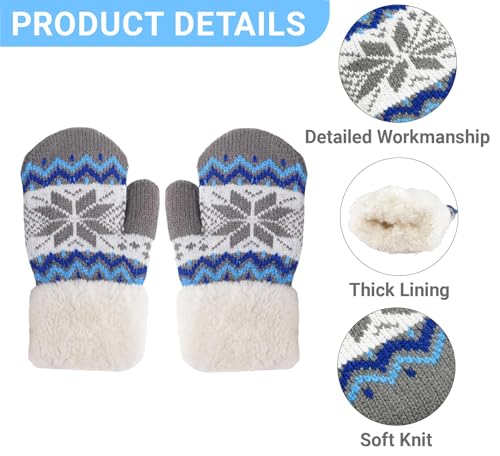 Girls Boys Winter Knit Mittens Double Layer Warm Gloves Cold Weather Knitted Mittens for 3-7 Years2
