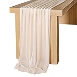 Lookein 10 Feet Champagne Chiffon Table Runner Sheer Wedding Table Cloth 29x120 Inches Rustic Weddin