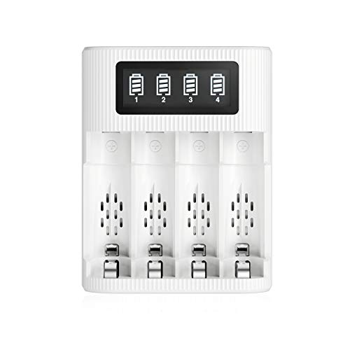 EBL AA AAA Rechargeable Batteries Charger - 4 Bay LCD Battery Charger with 2 USB Input Port for Ni-MH Ni-CD Rechargeable Batteries