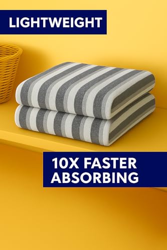 Image of Cortina Stripe Printed Microfiber Towels for Bath Large Size-Super Soft Coral Fleece Bathing Towel with Hook Quick Dry Super Absorbent-Bath Towel for Men and Women-70x140 cm [ Grey ]