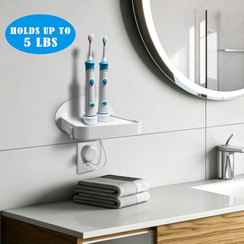 Image of Adhesive Outlet Shelf Holder, No Drill Wall Mount Cable Organizer | Universal Stick On Wall Shelf for Bathroom, Bedroom & Kitchen Storage, Cable Organization, Phone and Small Electronics