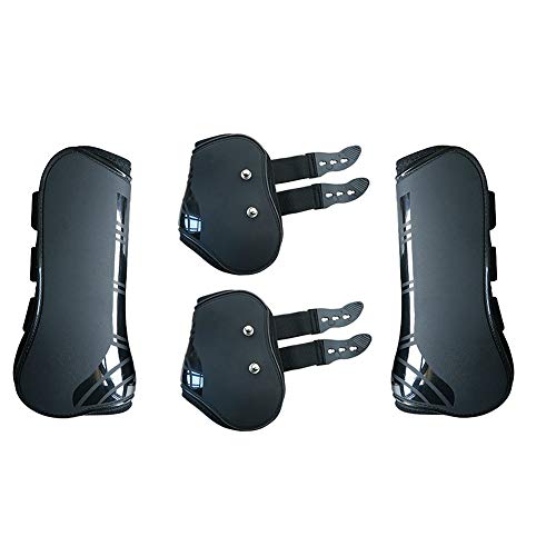 WOOPOWER Horse Leg Boots Adjustable Front Hind Horse Leg Protection Wraps PU Shell Horse Leg Protective Guards Protective Gear for Horse Jumping, Riding and Eventing (Black, M)