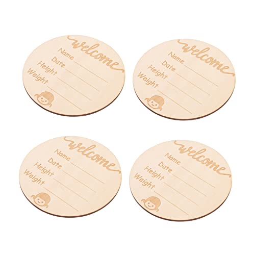 HEMOTON Birth Announcement Sign Set 4pcs Wooden Baby Bulletin Board Newborn Name Signs for Nursery for Baby Shower