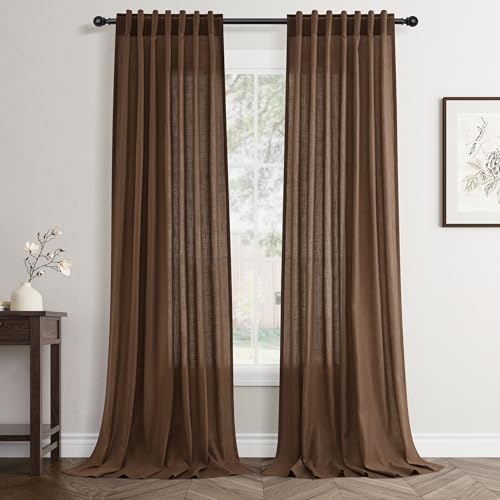 Jowels Caramel Brown Linen Curtains 84 Inch Long 2 Panels for Living Room
