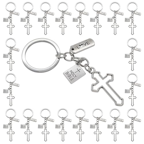 PHAETON 20PCS Cross Key Chains Jesus Cross Book Holy Bible