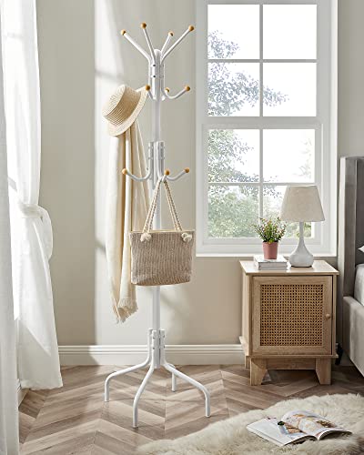 SONGMICS Appendiabiti da Terra, Attaccapanni in Metallo con 12 Ganci, 4 Gambe, Appendi Abiti Cappotti Cappelli Borse, per Ingresso Camera da Letto Ufficio, Bianco RCR031W01 - Immagine 2