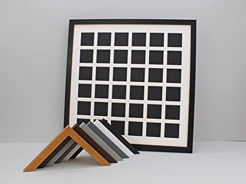 Instax Square Multi Aperture Wooden Photo Frame. Holds Thirty-Six 62mmx62mm sized Photos. 50x50cm. Handmade by art@home in the UK. (Black, Soft White Mount)