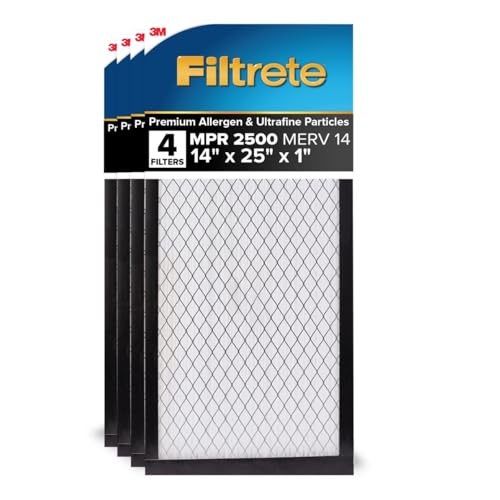 Filtrete 14x25x1 AC Furnace Air Filter MERV 14 MPR 2500 High Performance Premium Allergen Ultrafine Particles Bacteria & Virus Filter CERTIFIED Asthma & Allergy Friendly 4-Pack
