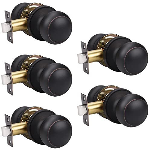 KNOBWELL 5 Pack Bronze Passage Door Knobs - Classic Modern Interior Door Knobs Set, Oil Rubbed Bronze