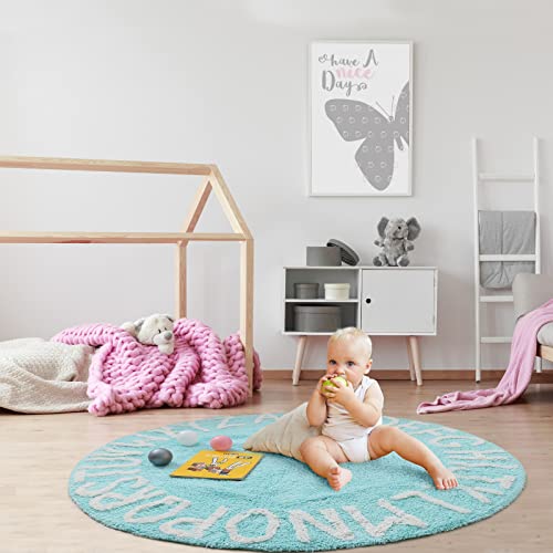 Blue Page Abc Kids Rug For Bedroom Circle Alphabet Nursery Rug For Boy And Girl - Round Neutral Toddler Playroom Rug, Letter Learning Carpet #TOP7