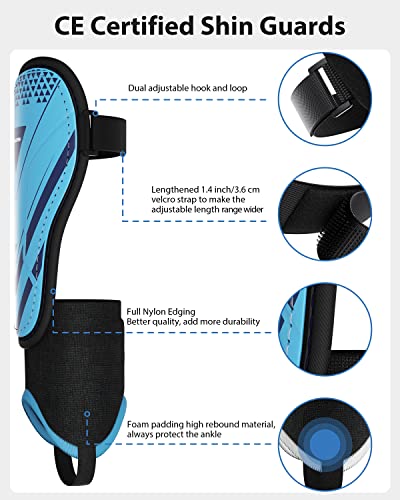 Upgraded Soccer Shin Guards For Kids Youth Adults, Ce Certified Airsfish Shin Guard Sleeves Protection Gear For Boys Girls Soccer Games Eva Cushion Reduce Shocks And Injuries- Blue (Small, Blue) #TOP3