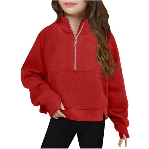 Bidobibo Sweatshirts for Teen Girls Half Zip Long Sleeve Cropped Hoodies Trendy Preppy Cute Clothes for Girls with Thumb Hole