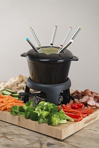 MasterClass KCFONDUEBLK Cast Iron Meat / Cheese / Chocolate Fondue Set, 21 x 18 cm - Black